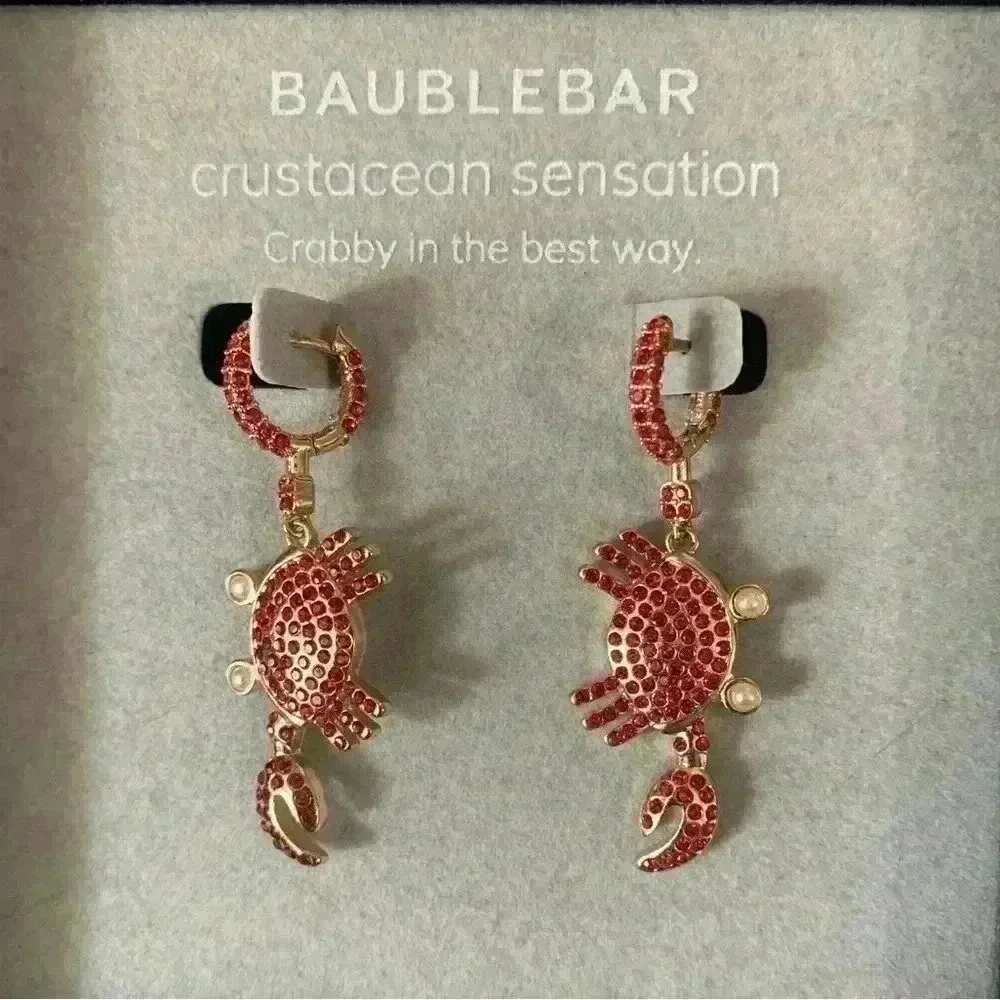 NIB BAUBLEBAR Crustacean Sensation Rhinestone Crab Earrings - Picture 2 of 3